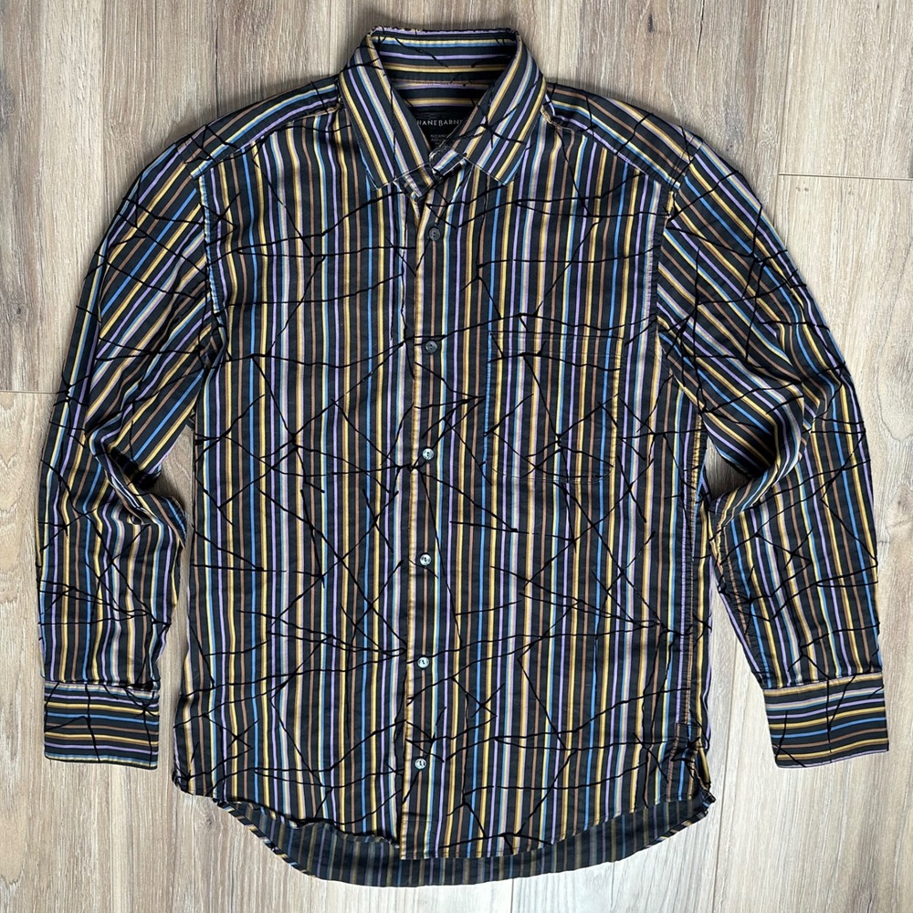 Jhane Barnes Mens Avant Garde Velvet Flocked Geometric SM Button Down Shirt 90s